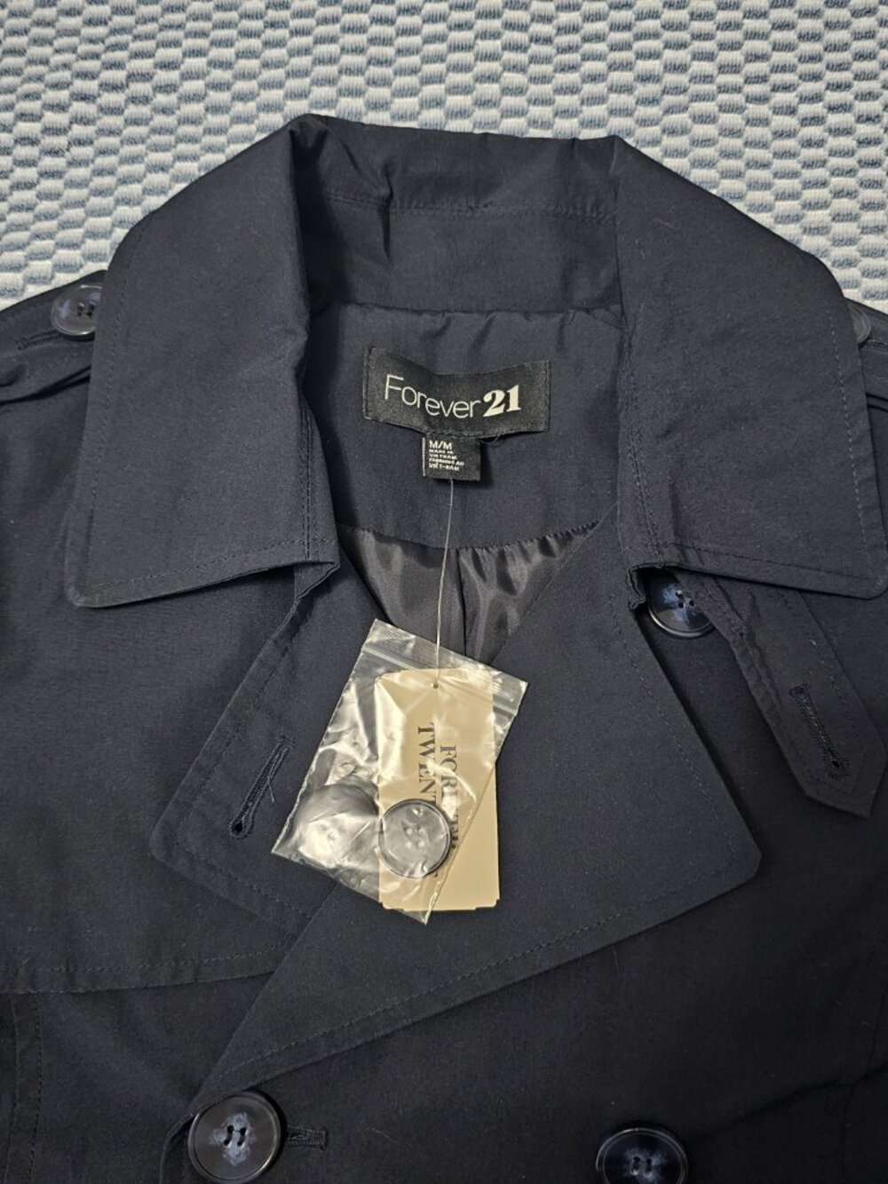 Forever 21 Navy Blue Double-Breasted Trench Coat - Women’s Size Medium - NEW - Picture 4 of 6